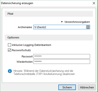 SelectLine Passwortschutz für Datensicherungen